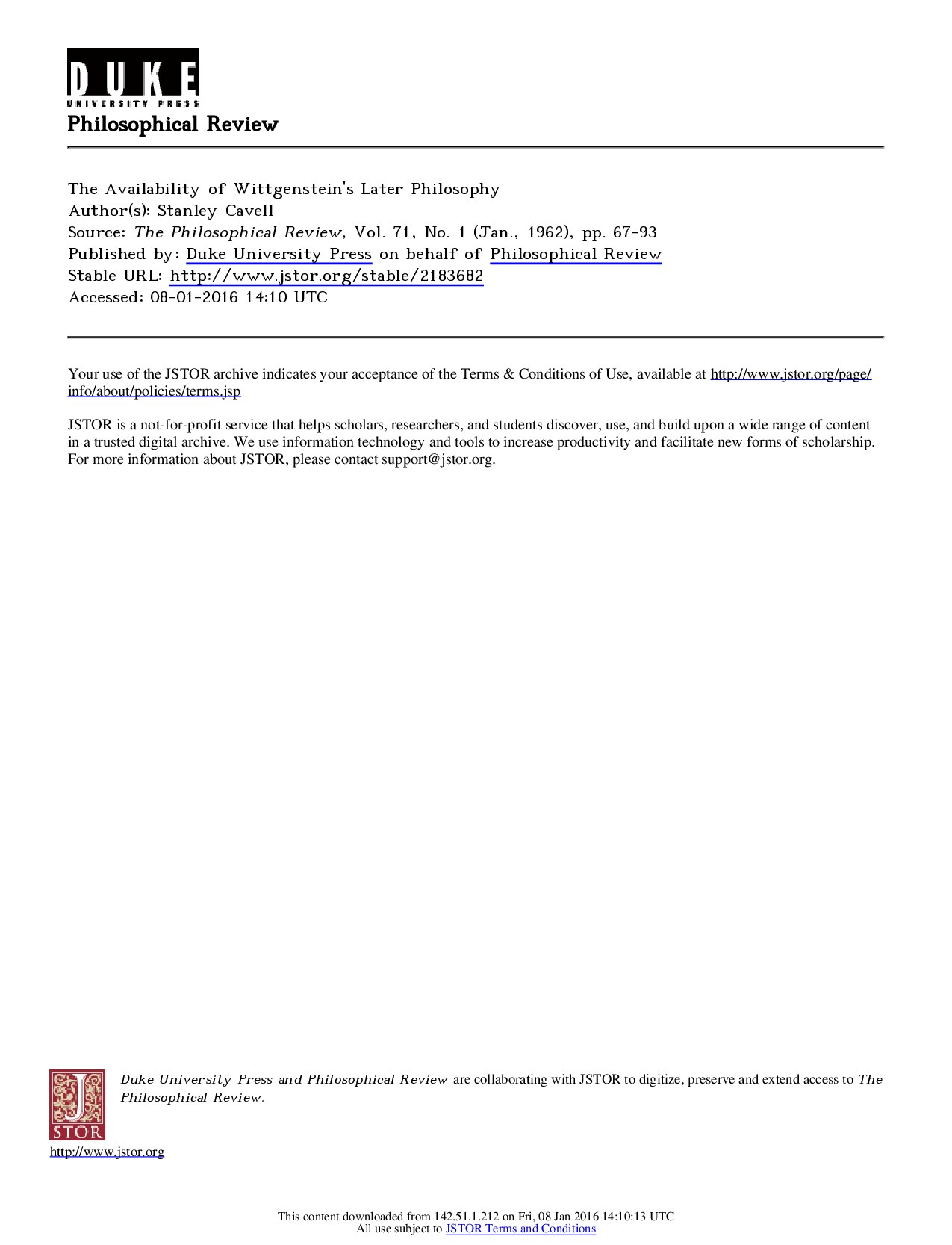 The Availability of Wittgenstein's Later Philosophy