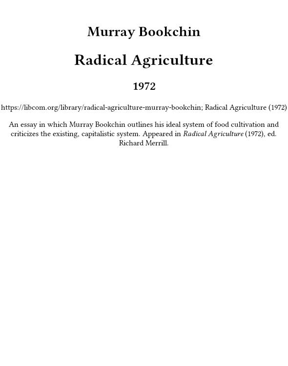 Radical Agriculture