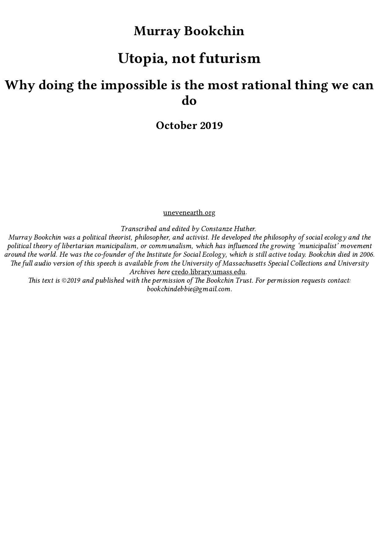 Utopia, Not Futurism