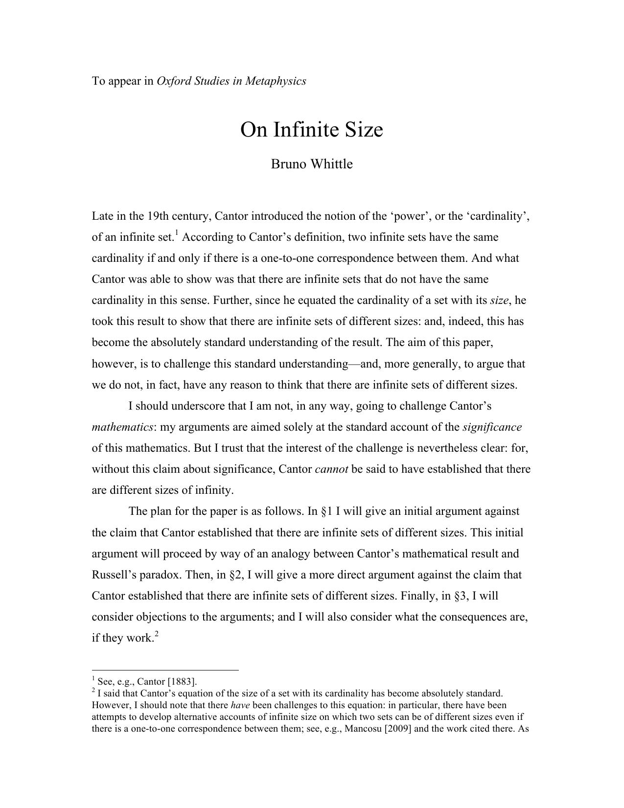 On Infinite Size